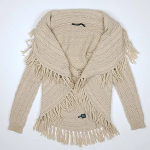 Ralph Lauren Hand Knit Open Cardigan M UK 12 Western Fringe Waterfall Drape - Picture 1 of 15