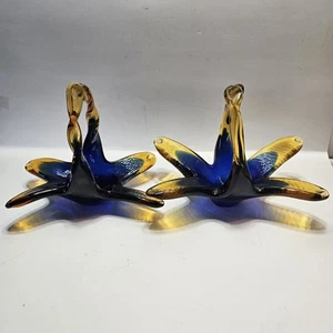 A Pair of Abstract Art Glass Blue/Gold Candy/Compote Dishes Vintage Murano Style - Picture 1 of 12