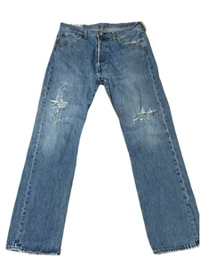 LEVI'S 501 Mens Jeans Blue Regular Straight Denim Light W34 L32 Distressed - Picture 1 of 16