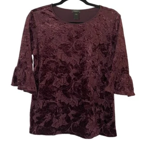 Ann Taylor Factory Burgunderrot Weinrot Samt Blumen Top Rüschen Glockenärmel S 443873 - Bild 1 von 6
