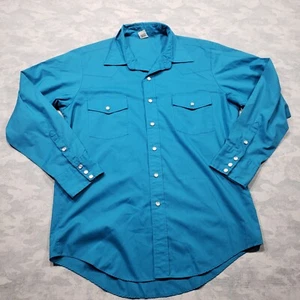 Vintage Malco Modes Shirt Mens 16.5x33 Blue Made USA Pearl Snap Western Wear - Picture 1 of 8
