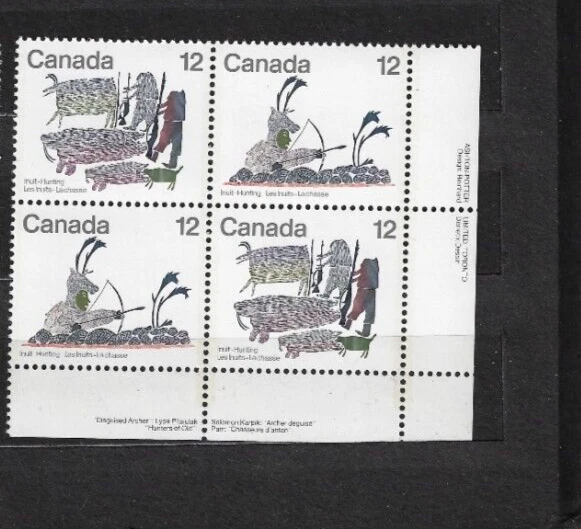 Canada Stamp Plate Blocks  LR- 1977     12c INUIT - HUNTING    (750-751) - Image 1 of 1
