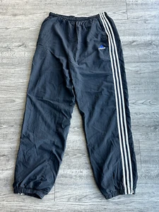 Vintage Adidas Blue Logo Black White 3 Stripe Insulated Lined Track Pants LARGE - Picture 1 of 4