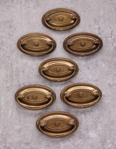 Oval Drawer Pulls Single Screw Mount Bullseye Hepplewhite Chippendale Gold Steel - Picture 1 of 2