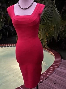 Herve Leger Dress BOLD Crimson Patricia Style For The Holidays!  XS - Picture 1 of 5