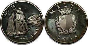 MALTA   5 LIRI 1994 KM#108   SILVER - Bild 1 von 1