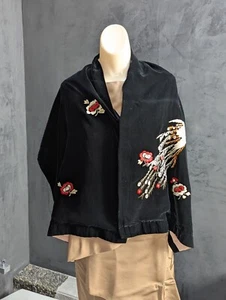 Japanese Black Velvet Silk Embroidery Shawl Stole Wrap VTG Antique Showa Period - Picture 1 of 15