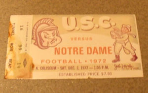 USC Trojans 12/2/1972 Undefeated Nat'l Champs Football Ticket Stub vs Notre Dame - Picture 1 of 4