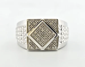 Sterling Silver 925 Diamond Man's Ring .10ctw Sz 11 - Picture 1 of 8