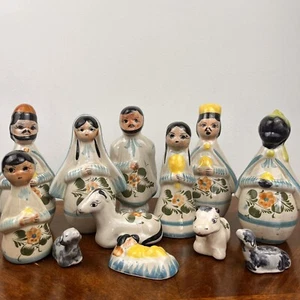 Belén de cerámica mexicana Tonala set de 12 piezas fe navideña - Imagen 1 de 18