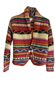 Cárdigan azteca tejido colorido 100 % lana esquina informal talla L - Imagen 1 de 8