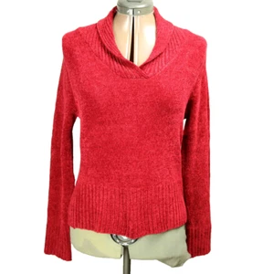 Airport Y2K Chenile Sweater Shawl-Neck Long Sleeve Red XL (or Medium) - Picture 1 of 20