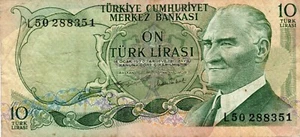 Billete Türkiye 10 Liras 1975 P186 - Imagen 1 de 2