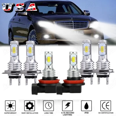 For Mercedes-Benz ML350 2006 2007-2011 LED Headlights High/Low+Fog Light Bulbs - Image 1 of 4