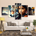 Native Indian girl with Wolf 5 Pieces Canvas Print Poster HOME DECOR Wall Art