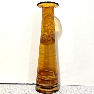 Jarrón de vidrio artístico hilado marrón caramelo remolino moderno mod mediados de siglo aspecto elegante - Imagen 1 de 8