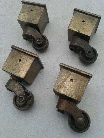 Antique / Vintage Square Top Brass Swivel Casters Furniture Hardware Lot of 4 Cover