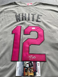 SEATTLE MARINERS- EVAN WHITE AUTOGRAPH PINK MOTHER'S DAY JERSEY JSA VV86885 - Picture 1 of 5