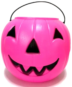 VTG Halloween Trick Or Treat Bucket Pail Pumpkin Blow Mold Pink Jack O Lantern - Picture 1 of 10