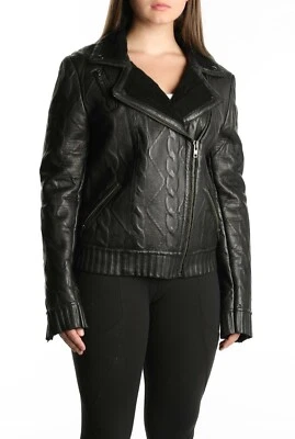 Chaqueta de moto informal de cuero de cordero negra talla 10 Muubaa 244578 para mujer Foto 1 de 3