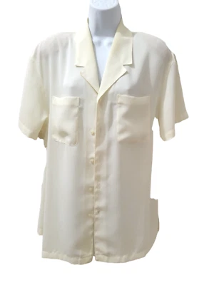 Blusa Lizwear Manga Corta Blanco Crema Gasa Botón Frontal Grande Carrera Iglesia Foto 1 de 4