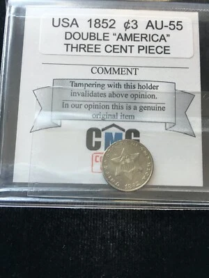 1852  USA, Silver Three Cent..Double Lettering "America" - Image 1 of 4