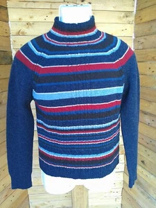 VtG Pendleton 100% Wool Sweater Womens M Mock Neck Striped Navy Blue Fall Winter - Picture 1 of 11