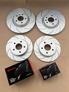 Fiat 500 Abarth 1.4 09- Dimpled Grooved Brake Discs Set Front Rear BREMBO PADS - Picture 1 of 1
