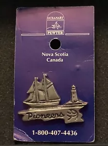 Nova Scotia Pioneers Ocean Art Pewter Sailboat & Lighthouse Canada Lapel Pin - Picture 1 of 5