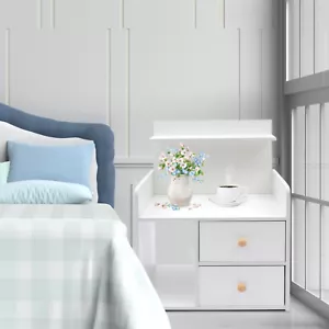 White Nightstand Bedside Small Table MDF with Sliding Drawer & Cabinet Bedroom - Picture 1 of 12