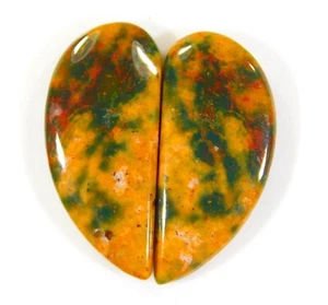 24 Ct Top Natural Bloodstone Pair Fancy Cabochon Gemstone Jewelry Making BK=0267 - Picture 1 of 7