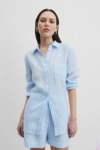 BNWT RRP$139 COUNTRY ROAD size 12 ORGANIC LINEN SHIRT in Blue Stripe - Picture 1 of 4