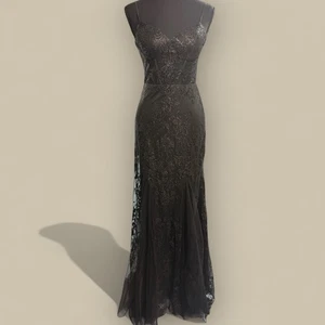 Maxi abito vintage Y2K nero trasparente sovrapposizione floreale stravagante fata ballo taglia 3 XS - Foto 1 di 7