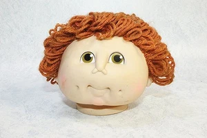Cabbage Patch Doll Head Only Short Curly Brown Hair Green Eyes 1984 M N Thomas - Picture 1 of 6