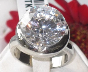 Ladies cocktail ring cz 19 carat solitaire stainless steel cz big sparkling 1749 - Picture 1 of 4