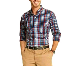 Camicia uomo IZOD Advantage Performance antirughe con bottoni XL blu a quadri nuova con etichette - Foto 1 di 7