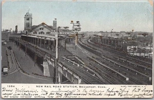 c1900s BRIDGEPORT, Connecticut Postcard "NEW RAIL ROAD STATION" with Glitter - Picture 1 of 2