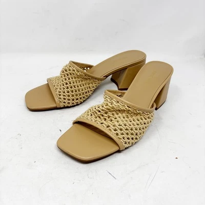 Sandalias Nine West Tejidas Malla Mula Talla 8 Puntera Cuadrada Tacón Bloque Deslizables Neutras Foto 1 de 4