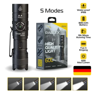 Mini LED Taschenlampe, RABLEX Superhell und wasserdicht, wiederaufladbare 5Modi - Bild 1 von 8