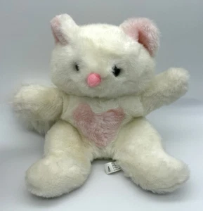 Peluche giocattolo vintage Eden gatto gattino bianco con cuore rosa 14" COREA - Foto 1 di 4