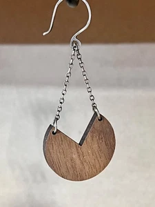 Handmade Sterling Silver & Wood Dangle Earrings Modern Boho Artisan Jewelry dark - Picture 1 of 11