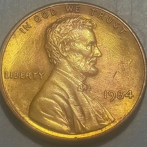 1984 P Gold Toned Obv.Linc. Mem Penny Mint Error Coin,Deep Strike Rev,Free Ship - Picture 1 of 7