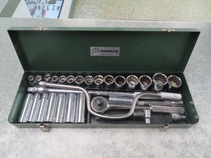 VINTAGE SK STECKSCHLÜSSELSATZ 1/2" ANTRIEB 12 PUNKT SAE + METALLKOFFER KIT - Bild 1 von 6