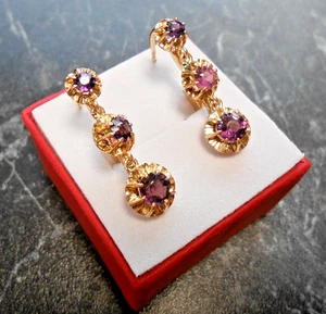 Antike Ohrringe besetzt Amethyst 18 Karat Gold Punze 750 - Bild 1 von 5