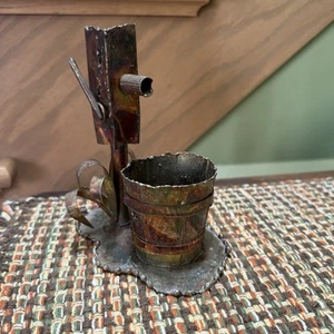Maceta y cubo rústico de cobre/latón brutalista de colección Country - Imagen 1 de 10