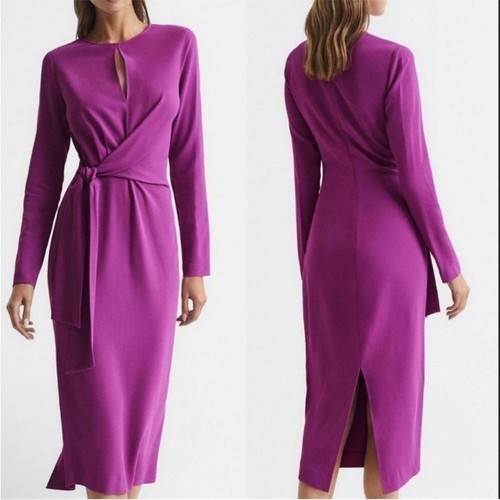 VALENTINO Abito da lavoro NUOVO Reiss Valentina magenta ritaglio asimmetrico cravatta laterale drappeggio