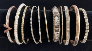 Lot Of 10 Piece Gold & Rose Gold Tone Rhinestone Bangle Bracelet Jewelry D60 - Picture 1 of 8