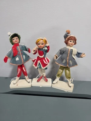 3 件复古中世纪圣诞毛毡布冬季女孩滑板雪娃娃 8 — 第 1/4 张图片