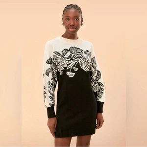 NEW FARM Rio Surreal Garden Knit Sweaterdress Floral Sweater Black White Size XL - Picture 1 of 14