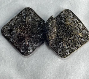 Antique Victorian Brass or Bronze Filigree Belt Buckle Clasp Slovakia - Picture 1 of 10